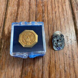 2 Vintage US Government Service Award Pins 30 yr Gold Tone 20 yr Sterling Silver